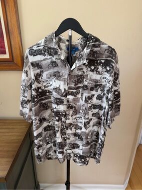 Vintage Puritan Rayon Button Up Shirt Men’s Large Motorcycle Print